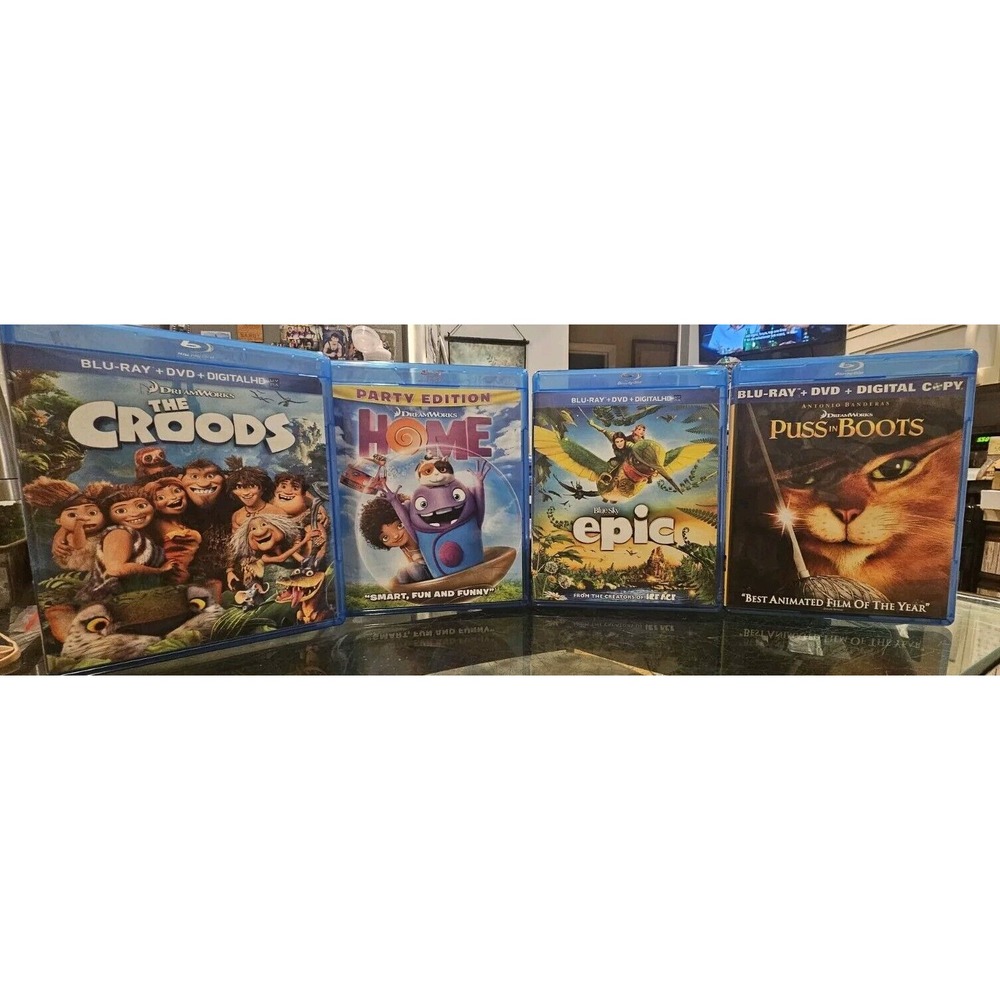 Bundle of Blu-Ray Movies 4 Pack The Croods Home Puss n Boots and Epic